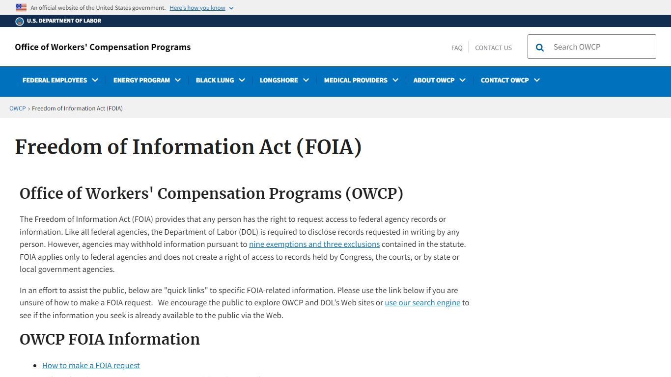 Freedom of Information Act (FOIA) | U.S. Department of Labor